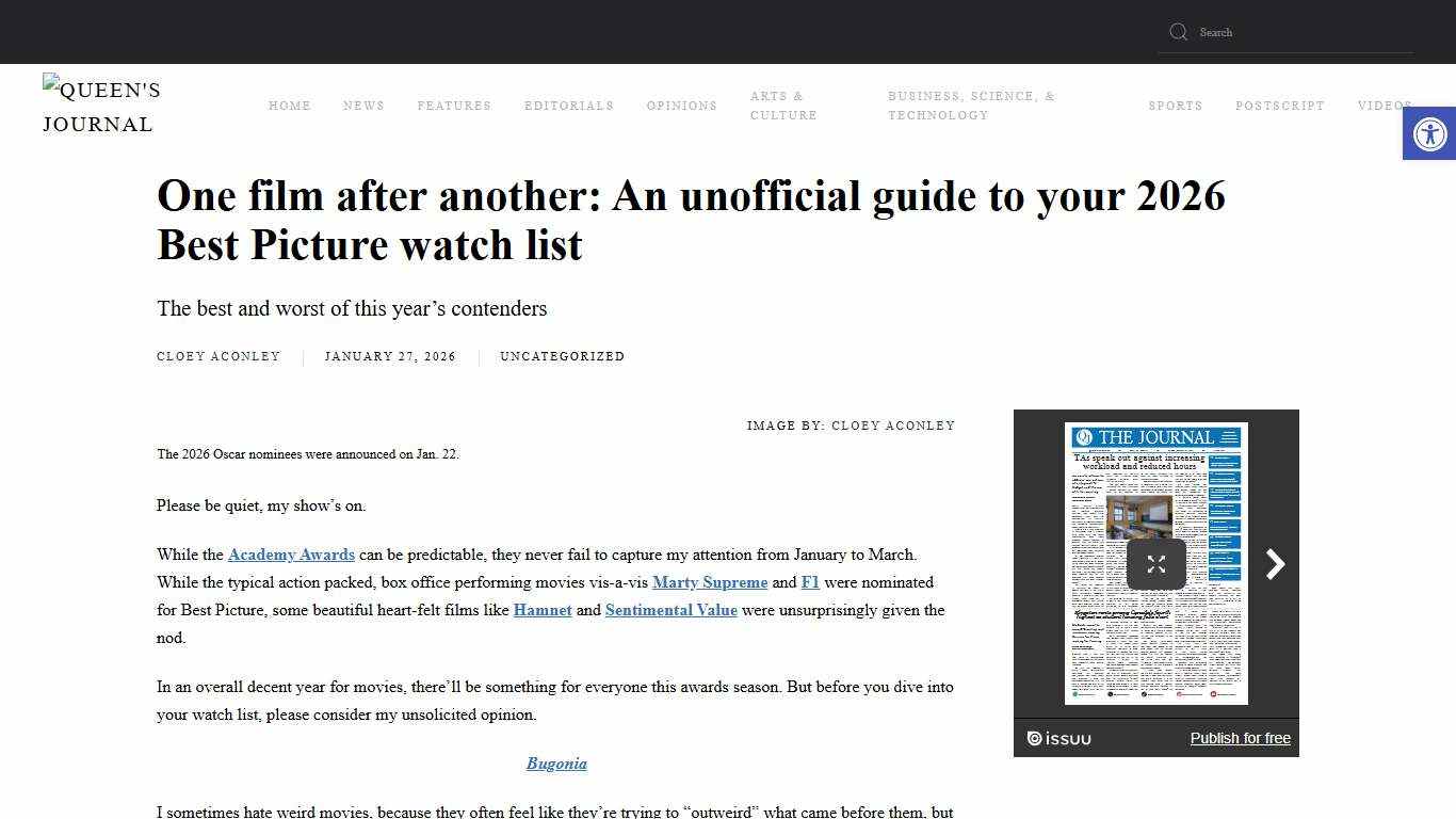One film after another: An unofficial guide to your 2026 Best Picture watch list - The Queen's Journal
